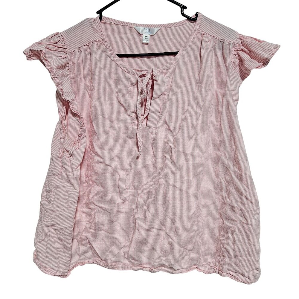 Time and Tru Flutter Sleeve Babydoll Blouse Womens Size XXL Pink White Striped